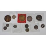A selection of coins to include 19th Century Victorian silver coins, two silver commemorative