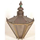 A large late 19th Century Victorian copper and brass effect hanging lantern light of hexagonal