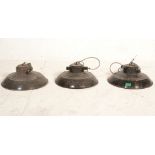 A set of 3 20th century  industrial factory office pendants lights in enamelled metal black and