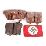 COLLECTION OF GERMAN AMMUNITION POUCHES & NAZI ARM