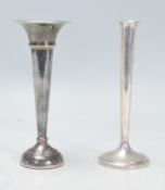 Two silver tulip / spill vases. One having a flare