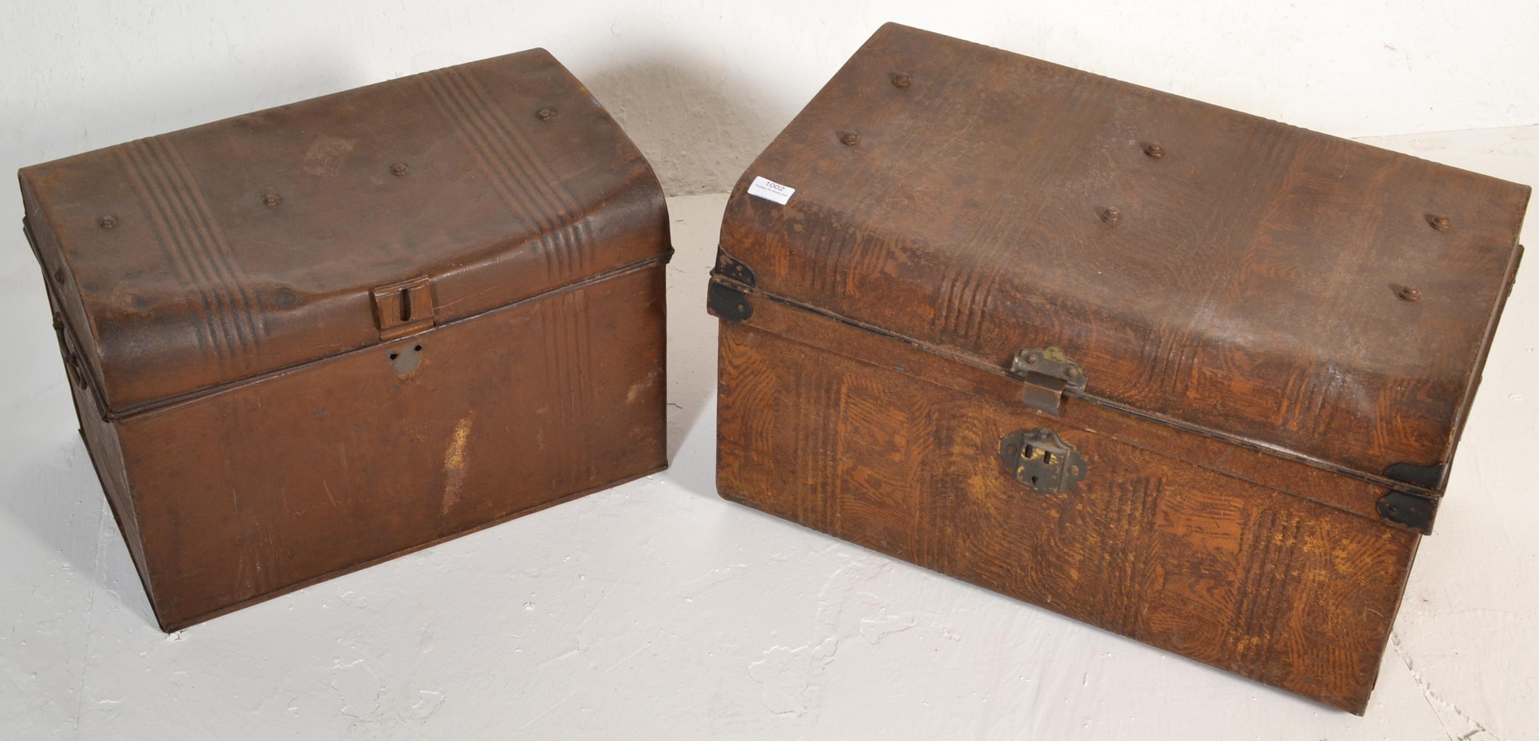 A Victorian 19th century metal tin trunk of shaped - Image 2 of 5