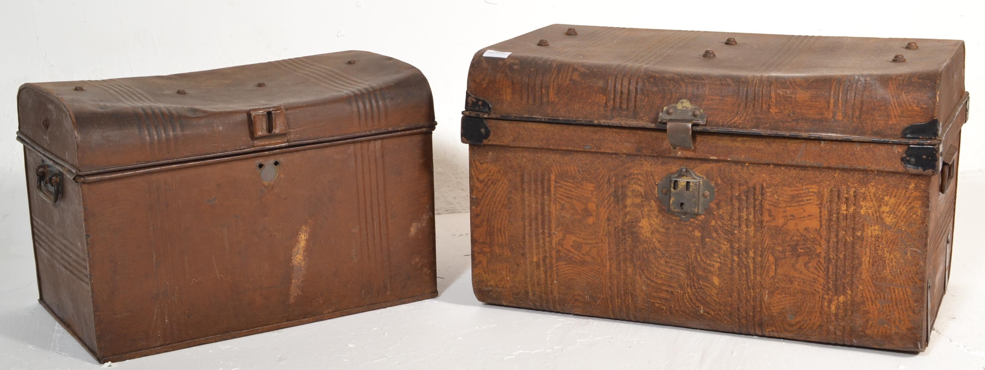 A Victorian 19th century metal tin trunk of shaped