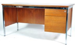 1970'S RETRO VINTAGE TEAK AND CHROME PEDESTAL DESK