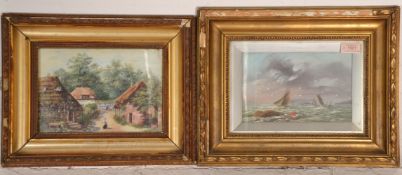 Two 20th Century framed and glazed oil on board pa