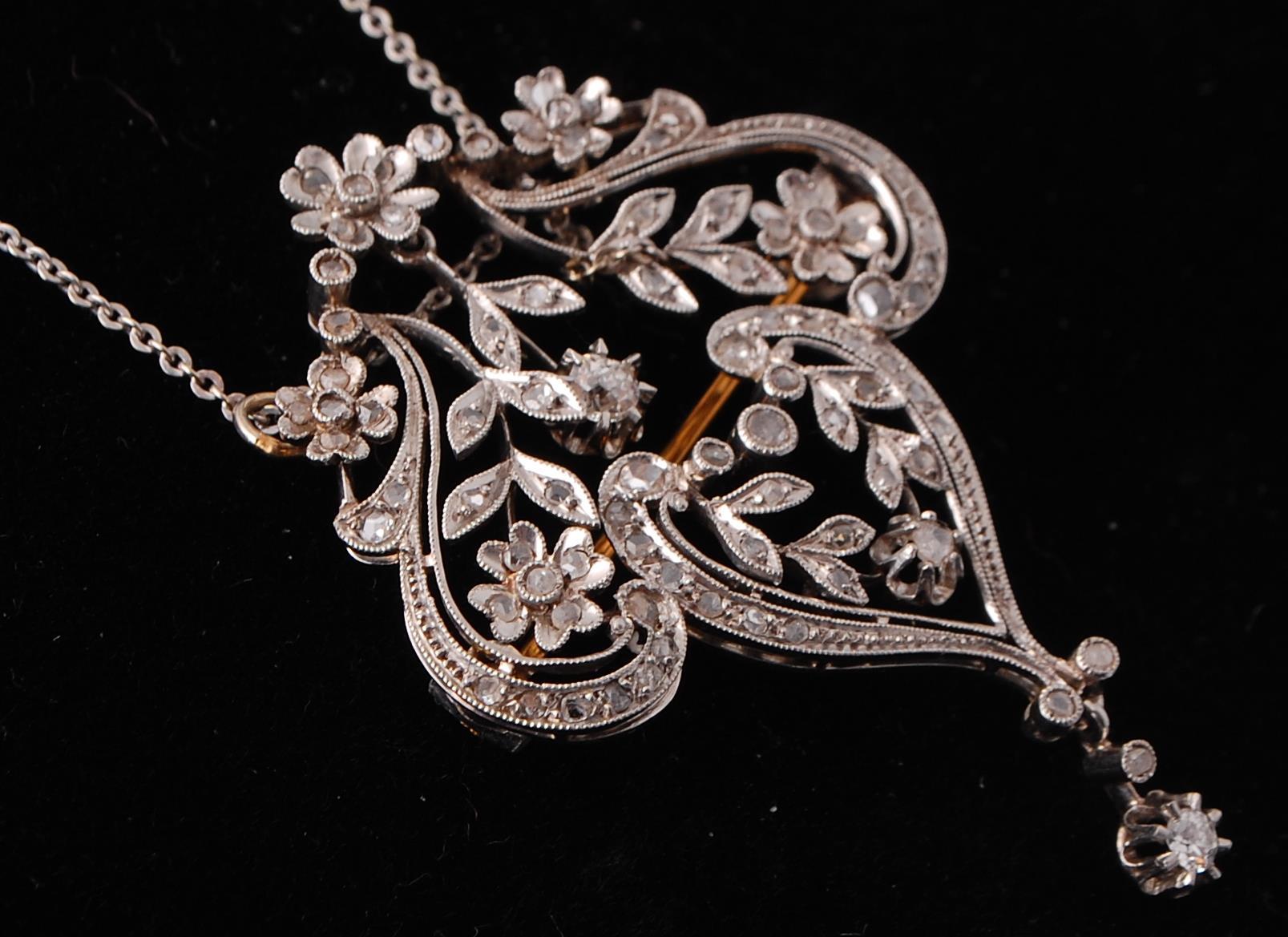 A French Belle Epoque Diamond Brooch Pendant Neckl