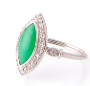 An Early 20th Century Platinum Jade & Diamond Ring