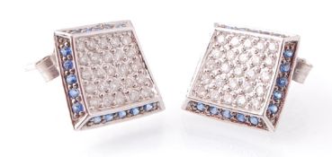 PAIR OF 14CT WHITE GOLD SAPPHIRE AND DIAMOND PAVE