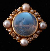 An Edwardian intaglio diamond moonstone and pearl
