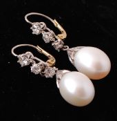 A Pair of Pearl & Diamond Drop Earrings