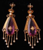 A Pair of 19th Century Paste Pearl & Gold Tassel E