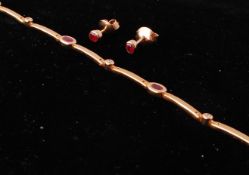 18ct GOLD RUBY AND DIAMOND BRACELET AND EARRINGS S