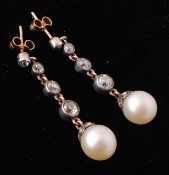 A Pair of Pearl and Diamond Drop Earrings