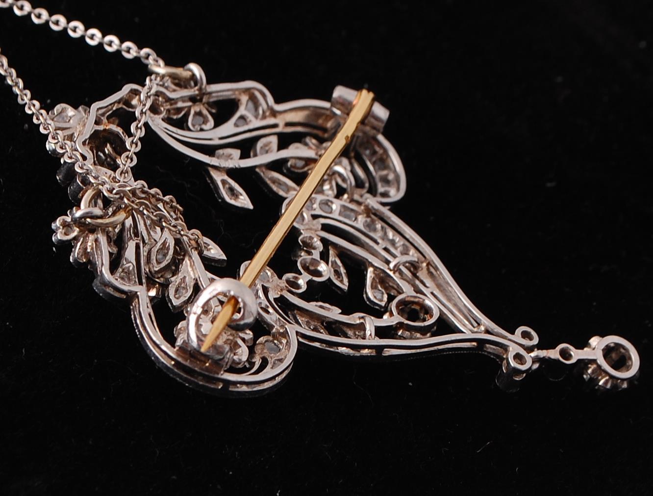 A French Belle Epoque Diamond Brooch Pendant Neckl - Image 3 of 4