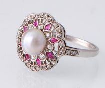 A French Art Deco 18ct White Gold Pearl & Diamond