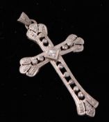 A large French Diamond Set Crucifix Pendant