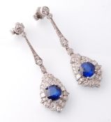 A Pair of Cased Art Deco Sapphire & Diamond Drop E