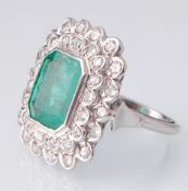 A French Art Deco 18ct White Gold Emerald & Diamon