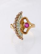 A French Art Nouveau 18ct Gold Ruby & Diamond Ring