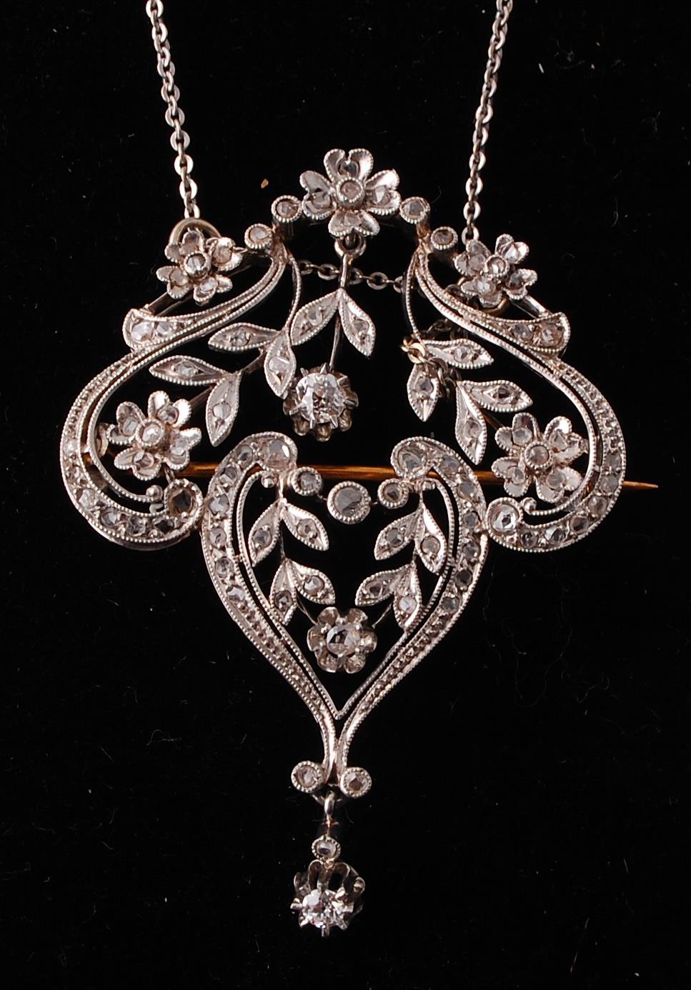 A French Belle Epoque Diamond Brooch Pendant Neckl - Image 2 of 4