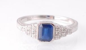 An Art Deco 18ct White Gold Sapphire and Diamond R