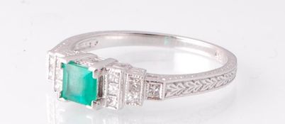 An Art Deco 18ct White Gold Emerald & Diamond Ring