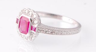 An Art Deco 18ct White Gold Ruby and Diamond Ring