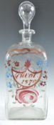 19TH CENTURY DUTCH HAND PAINTED CLEAR GLASS DECANT