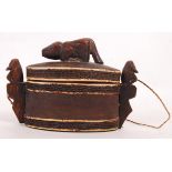 AFRICAN 19TH CENTURY CARVED LIDDED POT WITH LIONES