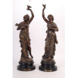 PAIR OF ANTIQUE FRANCOIS MOREAU SPELTER FIGURES