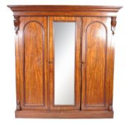 VICTORIAN MAHOGANY TRIPLE WARDROBE ARMOIRE