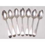 A good set of seven late 18th Century Georgian silver hallmarked tea spoons, with each one bearing a