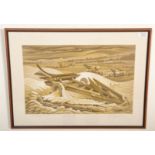 Arthur Homeshaw (1933-2011) - A framed and glazed linocut print entitled 'Winterscape  Devon'.
