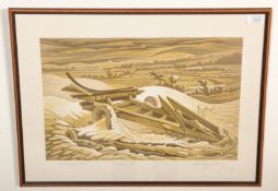 Arthur Homeshaw (1933-2011) - A framed and glazed linocut print entitled 'Winterscape  Devon'.