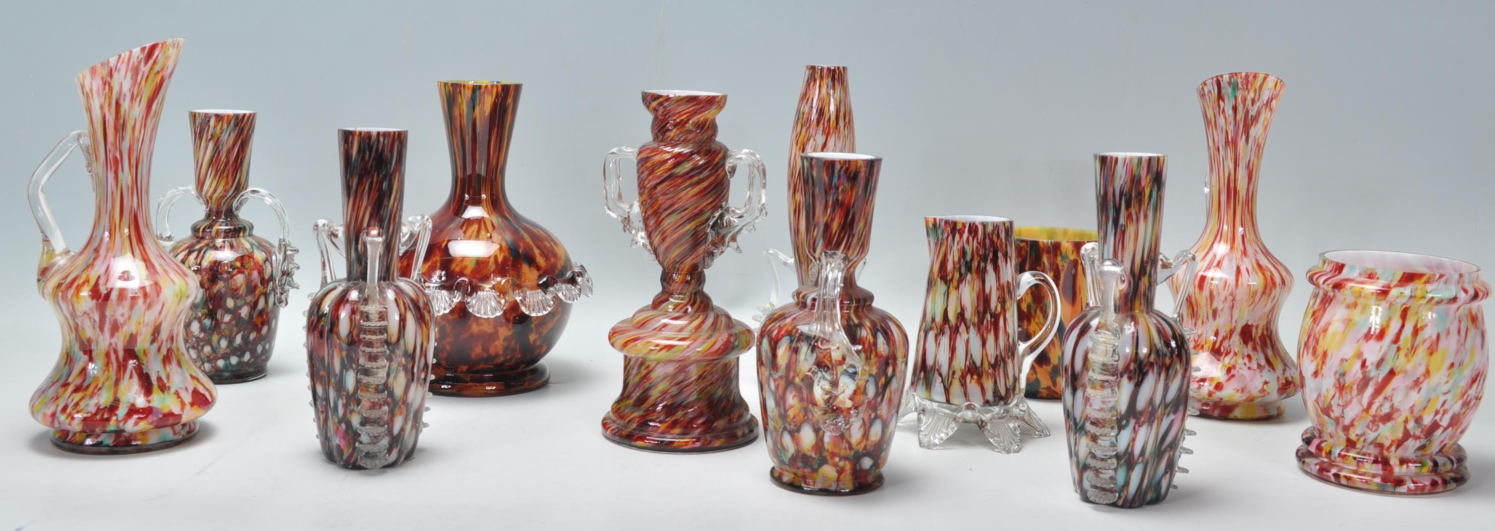 A collection of Murano 'end of day' studio art glass to include speckled vases and jugs with - Image 4 of 9