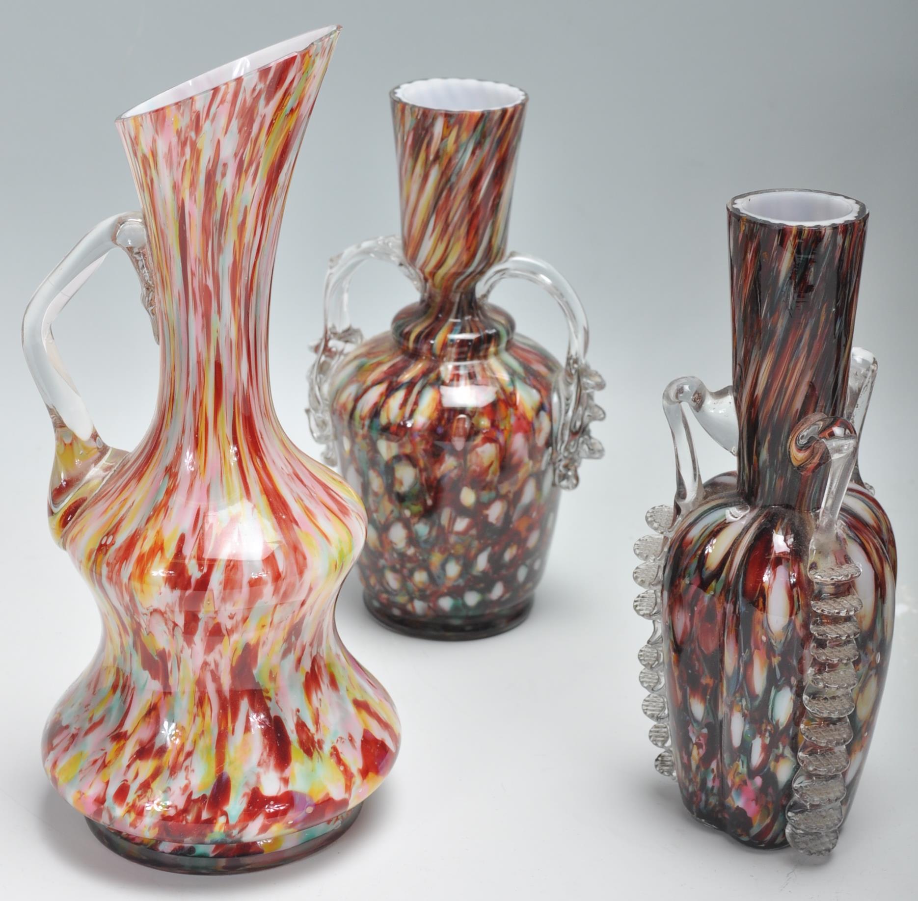 A collection of Murano 'end of day' studio art glass to include speckled vases and jugs with - Image 5 of 9