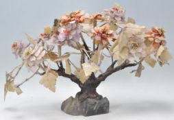 A vintage Chinese Jade, Coral and Crystal tree sculpture of bonsai form . Measures 27cm tall by 42cm