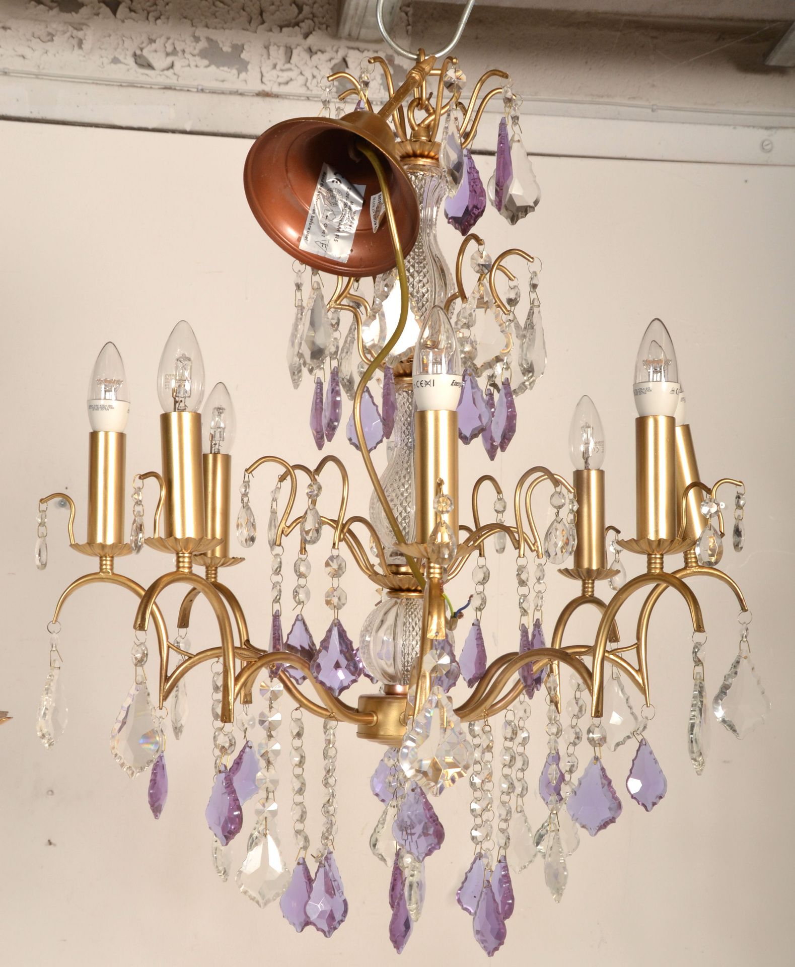 A collection of 20th century chandeliers to include a cut glass 6 branch example with facet cut - Bild 5 aus 7