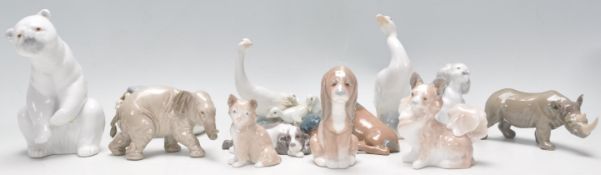 A collection of Lladro porcelain figurines in the form of animals to include an elephant, polar