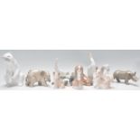 A collection of Lladro porcelain figurines in the form of animals to include an elephant, polar