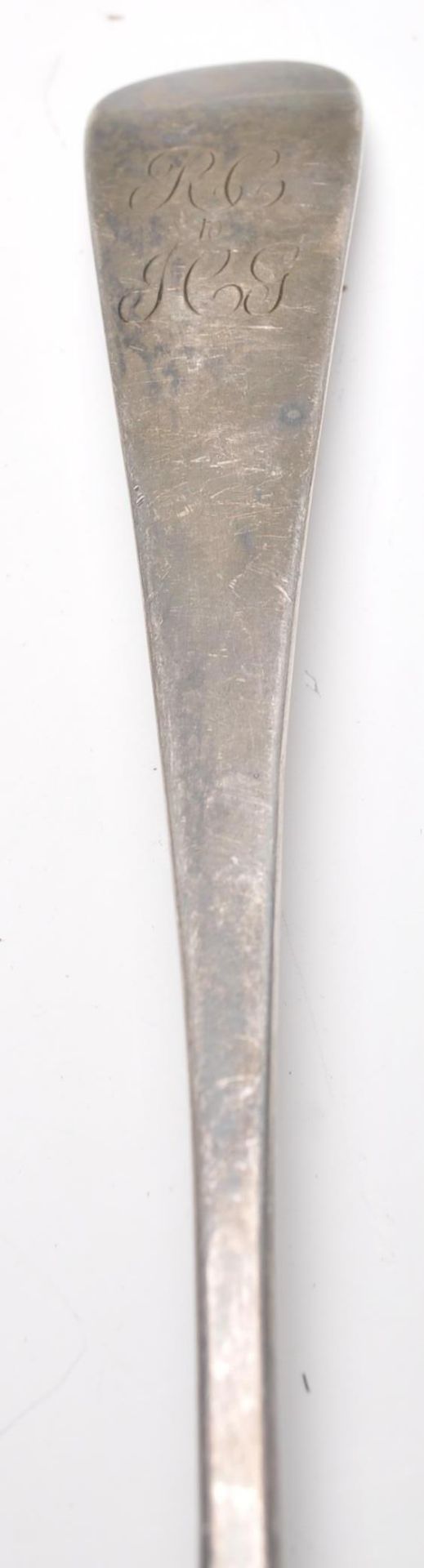 Two 19th Century Georgian silver hallmarked serving spoons. One having engraved scroll and floral - Image 4 of 6