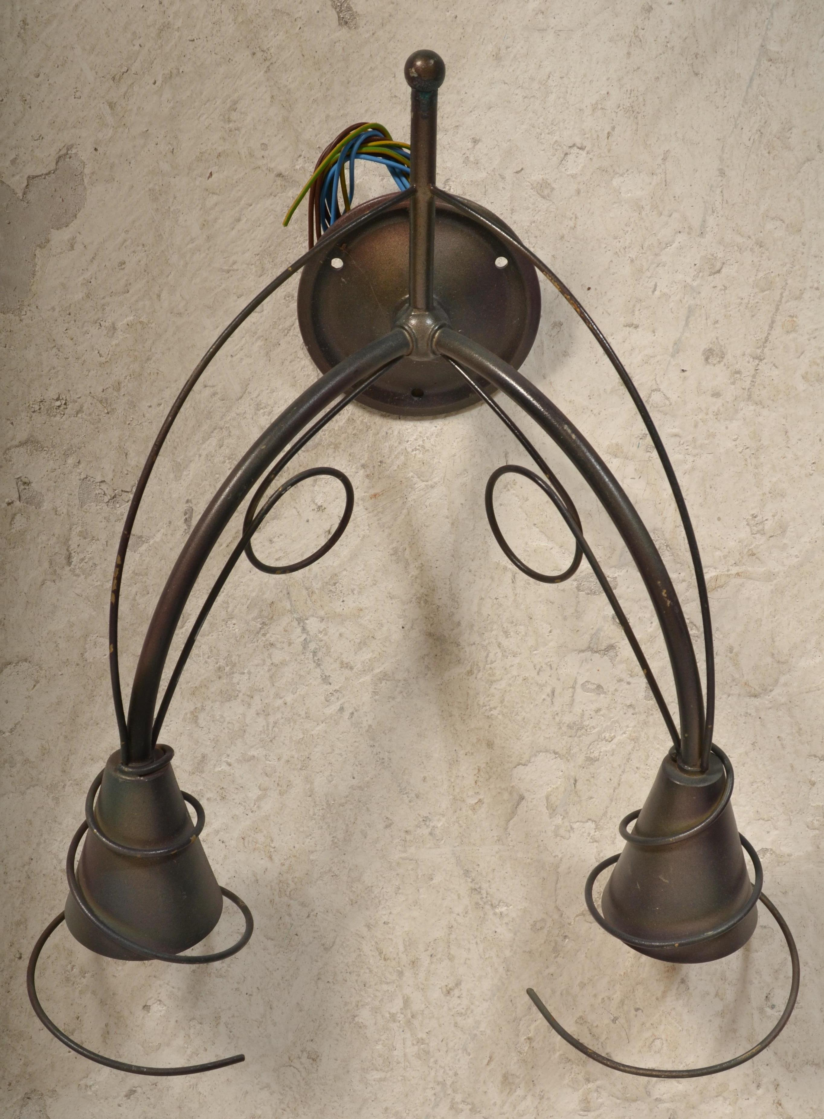 A collection of 8 modern 20th century twin sconce wall lights. Each of brushed metal form having - Image 2 of 4