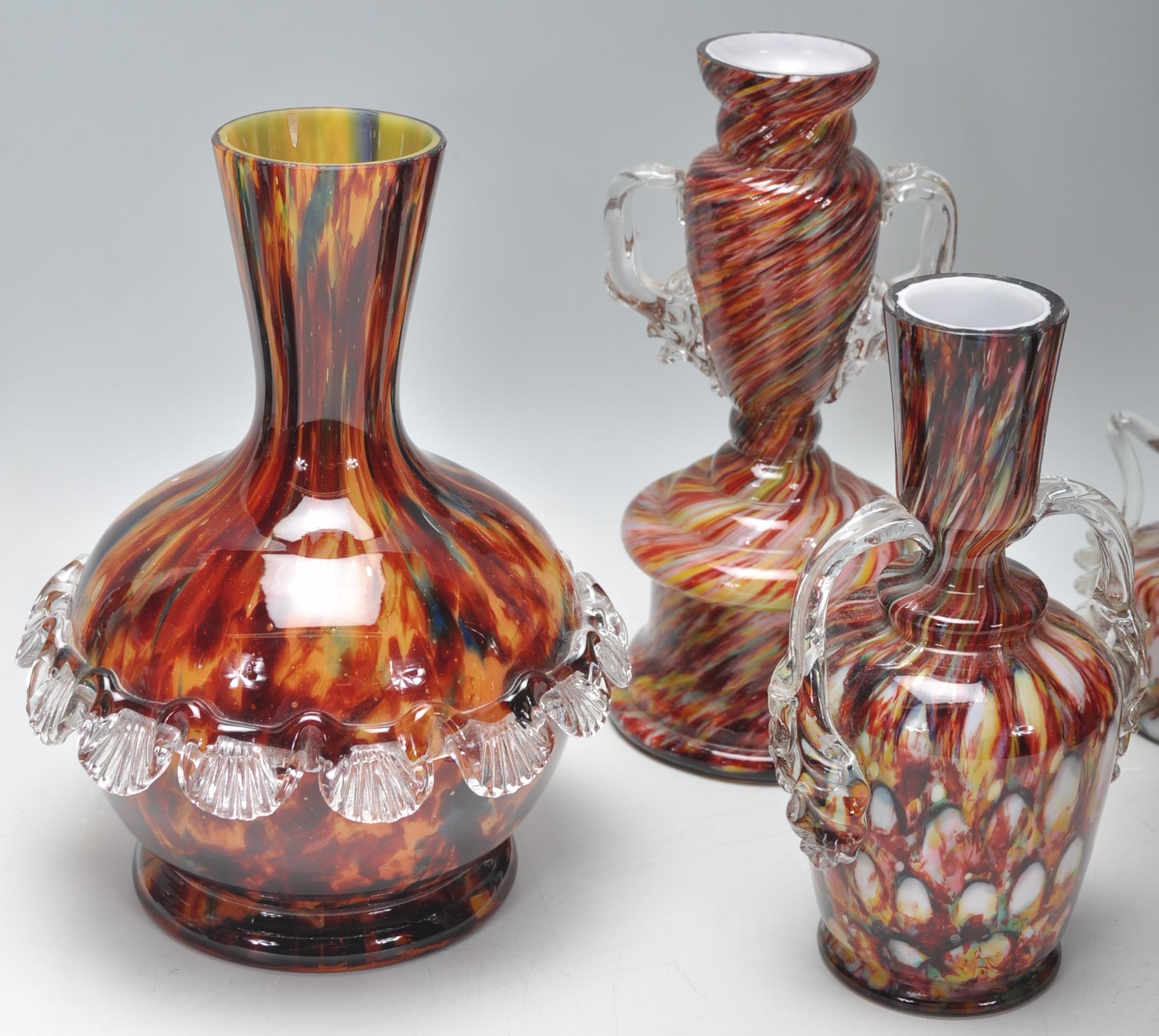 A collection of Murano 'end of day' studio art glass to include speckled vases and jugs with - Image 6 of 9