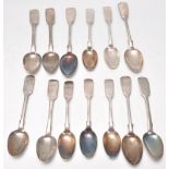 A mixed group of thirteen 19th Century Georgian and Victorian hallmarked silver spoons of similar