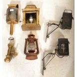 A collection of old vintage 19th and 20th century lamps to include brass cased with WR monogram,