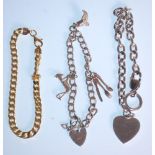 A selection of silver bracelets to include a gilt flat link bracelet with a lobster clasp, an
