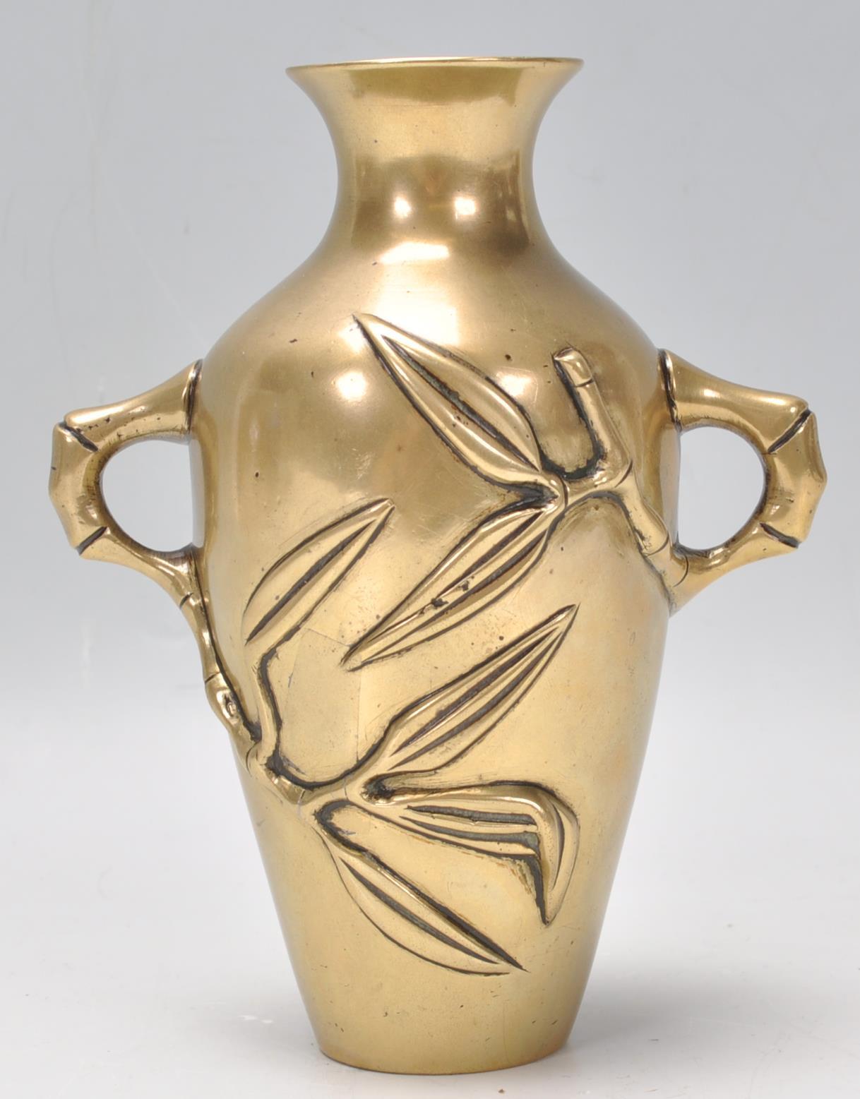 A believed 19th century Chinese brass / bronze twin handled vase having cast and embellished - Image 3 of 6
