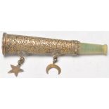 A vintage early 20th Century Middle Eastern / Islamic style brass cheroot holder having a engraved