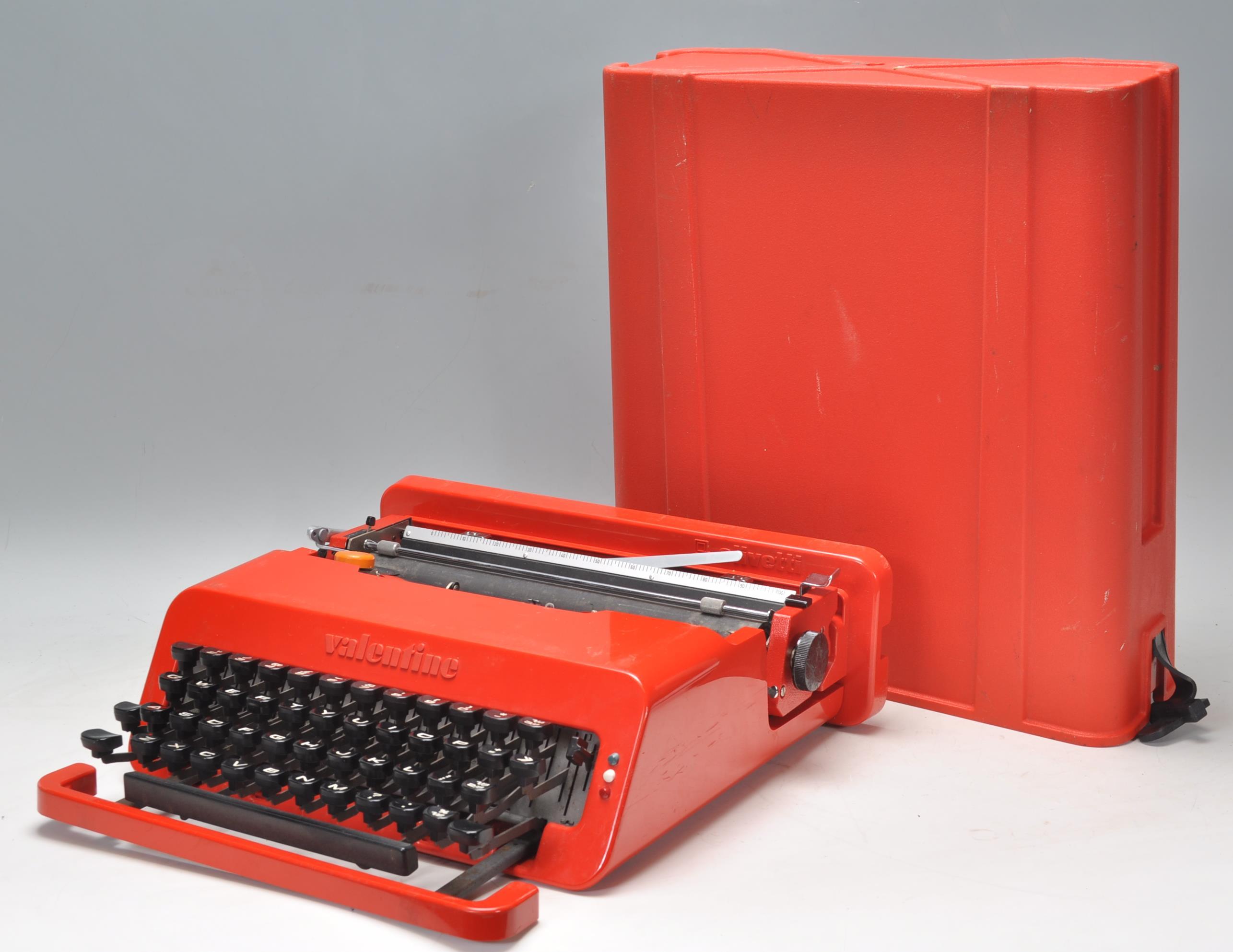 A vintage retro 20th century industrial Italian Valentine portable typewriter designed by Ettore