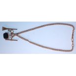 A hallmarked 9ct gold Victorian pocket watch chain having a curb link chain with swivels to each end